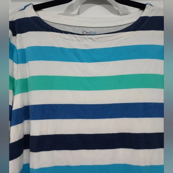 Croft & Barrow Blue & White Striped Boatneck 3/4 Sleeve Shirt in Size XL - Picture 3 of 9
